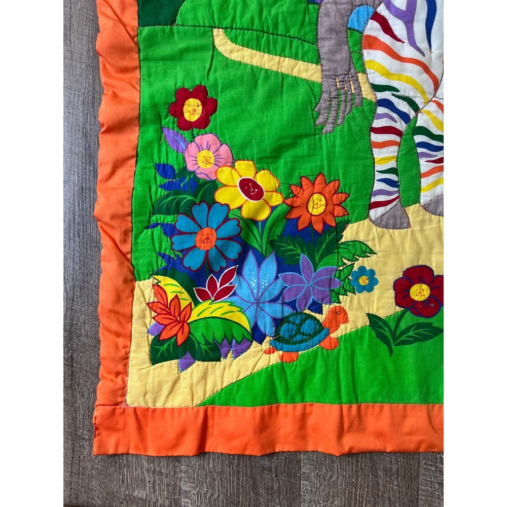 Vintage Handmade Baby quilt Zebra Rainbows lap quilt crib bright colors - Picture 4 of 6